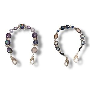 Set Of Two Beaded Jewelry Clip On Extender Boho Bohemian Purple Blue